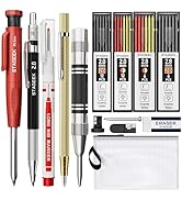 14 Pack Mechanical Carpenter Pencil Set with Sharpener 38 Refills, Automatic Center Punch, Carbid...