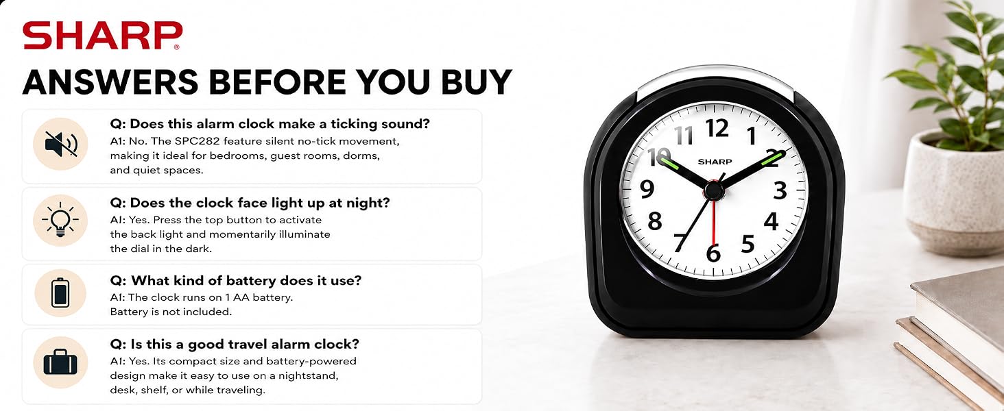 alarm clock small portable battery powered silent bedroom travel hotel bedside office kids room 