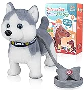 Husky Walking and Barking Puppy Dog Toy with Control Leash,Realistic Wagging Tail Robot Interacti...