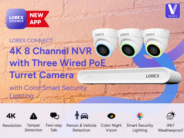 Lorex Connect V5 4K PoE Turret Cameras with Color Smart Security Lighting - White