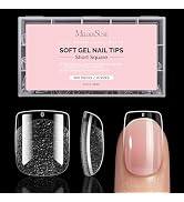 MelodySusie Short Square Nail Tips - 300Pcs Clear Acrylic, Half Matte Full Cover Press on Nails f...