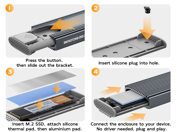 M.2 NVMe SATA SSD Enclosure,Tool Free, Driver Free, Plug and Play
