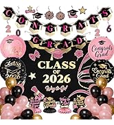 PartyWoo Graduation Decorations Class of 2026 Black Pink Gold 40pcs Grad Party Supplies with Cong...