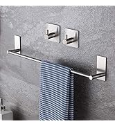 Taozun 16-Inch Towel Bar - Self Adhesive Bathroom Towel Holder with 2 Packs Towel Hooks, Stainles...