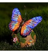 WSgift Solar Butterfly Garden Statue Weatherproof Outdoor Hand-Painted Decor Butterfly Resin Figu...