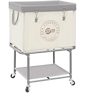 STORAGE MANIAC Rolling Laundry Cart with Storage Shelf, Heavy Duty Industrial Laundry Basket with...