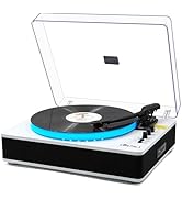 LP&amp;No.1 Record Player with Built-in Stereo Speakers, LED Control, 3-Speed Belt-Drive Vinyl Turnta...