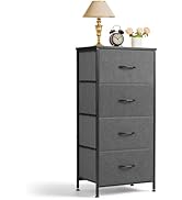 Nightstand, 4 Drawer Dresser End Table Bedside Furniture with Wooden Top Steel Frame Fabric Bins ...