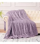 Sherpa Fleece Weighted Blanket with Ribbed Stripes for Adults, 15 lbs Dual Sided Cozy Warm Blanke...