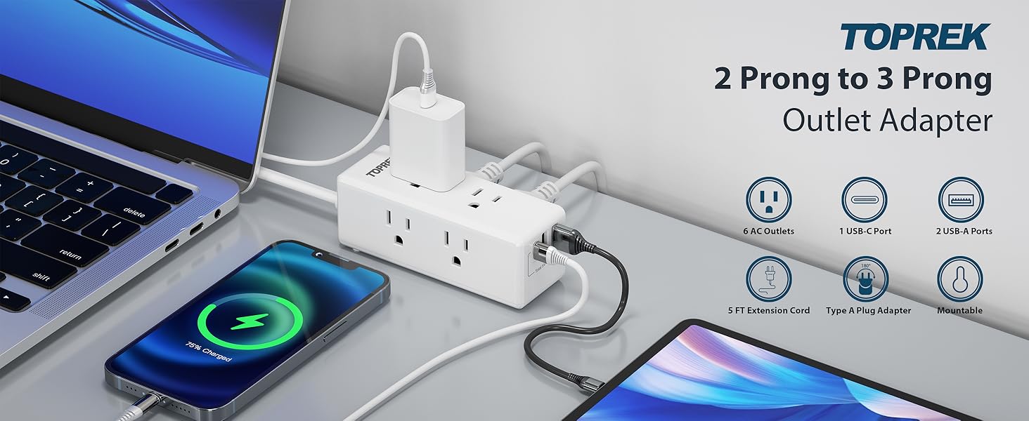 2 Prong to 3 Prong Outlet Adapter