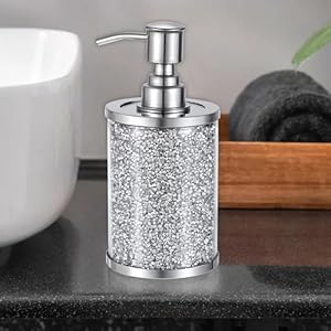 Sparky Glass Crushed Diamonds Soap Dispenser Bottle with Stainless Steel Pump