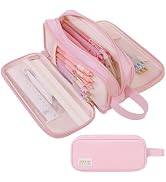 SKYDUE Large Capacity Pencil Case with Handle, 3 Compartment Canvas Pencil Pouch, Cute Soft Color...