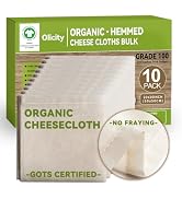 Organic Cheesecloth Bulk,GOTS Certified,10Pack,Grade 100,20x20Inch Hemmed Cheese Cloths Fabric Re...
