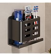 YESENT Black Wall-Mounted Toothbrush Holder, Aluminum Material Shower Shaver Storage Rack, No Dri...