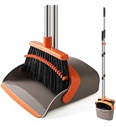 Upgrade Large Broom and Dustpan Set with 55" Adjustable Long Handle, Stand Up Broom with Dustpan ...