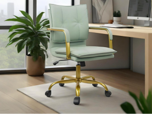CLATINA Leather Home Office Desk Chairs, Swivel Mid-Back Computer Chair with Golden Legs and Arms, C...