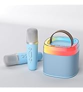 Karaoke Machine for Kids &amp; Adults, Mini Karaoke Machine with 2 Wireless Microphones, 5 Sound Mode...