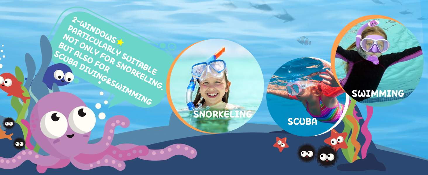 Kids Swim Goggles Snorkel Diving Mask Anti-Fog swim mask goggles with noes cover for kids(5-15)