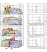 Hongtamoya Closet Organizers and Storage Shelves with Divider 4-Tier, Stackable Closet Shelf Orga...