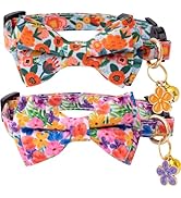 Faygarsle 2 Pack Cat Collar with Bell Breakaway Bowtie for Male Female Cats Pink Purple Flower Fl...