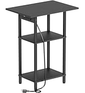 Asgolion Tall End Table with Charging Station, Skinny Nightstand with USB Ports and Outlets, 3 Ti...