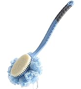 [2nd Generation] Shower Body Brush with Bristles and Loofah,Back Scrubber Bath Mesh Sponge with C...