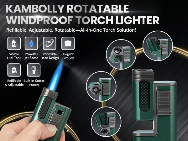 KAMBOLLY Cool Torch Lighter, Refillable Butane Jet Flame Lighters