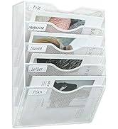 PAG Hanging Wall File Holder Mail Organizer Wall Mount Document Letter Rack, 5-Tier, White