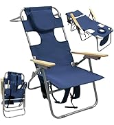 WKFAMOUT 16" Tall Backpack Beach Tanning Chair with Camping Stool for Adults, Heavy Duty 5-Positi...