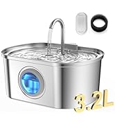 Cat Water Fountain Stainless Steel with Water Level Window,108oz/3.2L Cat Fountain Quiet Automati...