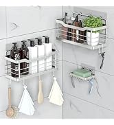 Carwiner Shower Shelf Deep Caddy 3-Pack basket with 10 Hooks &amp; Soap Dish Holder, SUS304 Stainless...