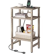 Asgolion 3 Tier End Table with Storage and Fast Charging Station, Tall Narrow Nightstand with Typ...