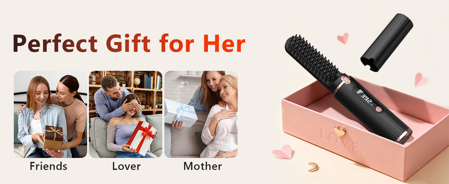 Cordless Hair Straightener Brush, Portable 4500mAh Rechargeable Straightening Comb, MCH Fast Heat