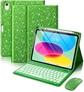 Hamile for iPad A16 Case with Keyboard - Mouse Backlit Wireless Detachable Keyboard Glitter Folio...