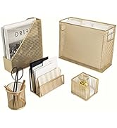 BLU MONACO Cute Desk Organizers and Accessories - 5 Piece Gold Desk Accessories Set Includes Hang...