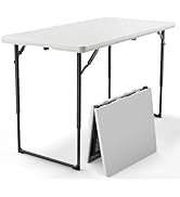 MAKE CHANGES 4ft Folding Table with Adjustable Height, Heavy Duty Fold-in-Half Plastic Table with...