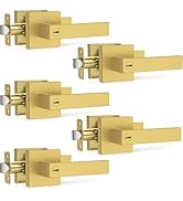 Plustool 5 Pack Brushed Gold Door Handles, Interior Door Knob Heavy Duty, Flat Square Privacy Doo...