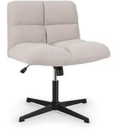 COSTWAY Cross Legged Office Chair, Armless Wide Seat Swivel Desk Chair No Wheels, Height Adjustab...