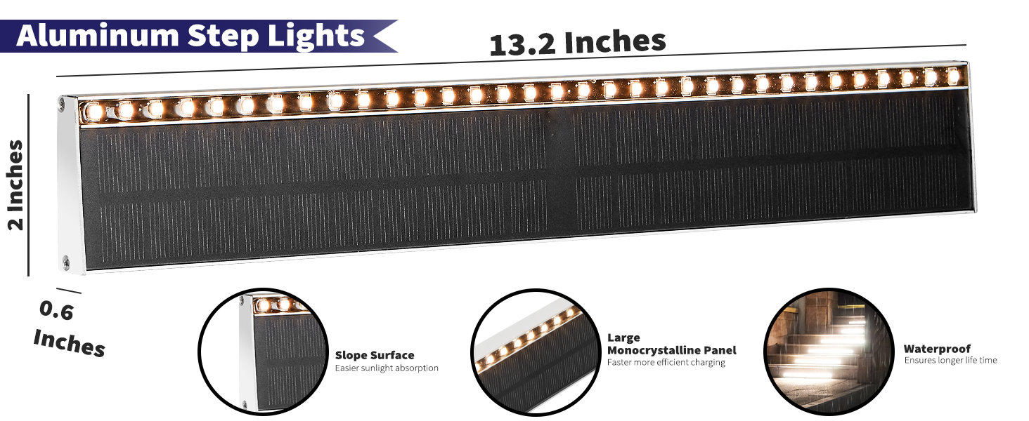 13.2x2x0.6 inches aluminum outdoor step lights strip metal anti-rust waterproof weather resistant