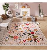 Rugcomf Living Room Rug 5x7 Rug Machine Washable Boho Area Rug Non Slip Floral Vintage Low Pile L...