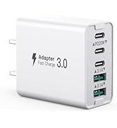 USB C Wall Charger, 50W 5-Port USB C Charger Block, Fast Charging Block 3 USB C + 2 QC Wall Plug ...