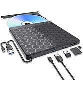 External CD/DVD Drive for Laptop, CD Burner with 2 USB Ports &amp;TF/SD Card Slots, DVD Player for La...