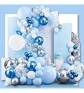 PartyWoo Blue Balloon Garland Kit, 140 pcs Blue and White Balloon Arch Kit, 4D Silver Balloons, M...