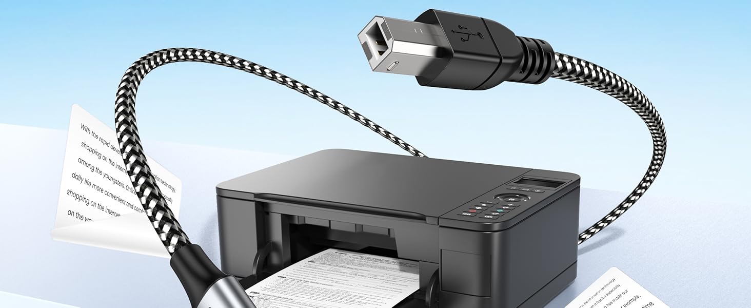 MOSWAG USB B to USB C Printer Cable 6.6FT, Nylon Braided USB B to C Cord for MacBook Pro, HP