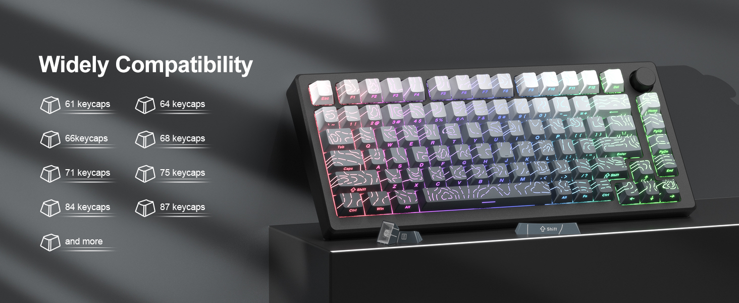 Topographic keycaps Gradient Grey Shine Through Keyboard Side Printed Cherry Profile keycap Set