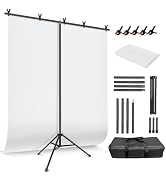 White Backdrop with Stand for Photoshoot, 5X6.5ft White Photo Backdrop with T Shape Background Ba...