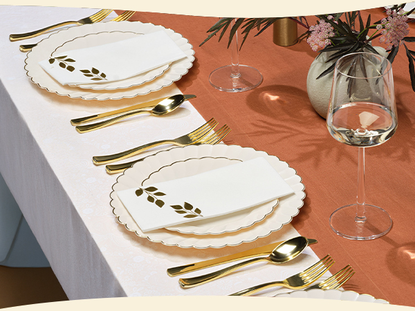 By Madee Ivory Scalloped Plastic Plates with Gold Trim 60 Pcs