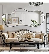 Homsion Irregular Wall Mirror, 33"x60" Asymmetrical Mirror with Metal Frame, Modern Wavy Decorati...