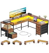 Furologee 66" Reversible L Shaped Gaming Desk with 6 Drawers &amp; Printer Storage Shelves, Corner Co...
