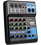 Jindaaudio Audio Mixer 5 Channel, DJ Mixer Board with Bluetooth and Usb, Audio Sound Card with In...